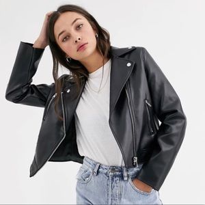 ASOS Organic Leather Silver Zip Motorcycle Jacket